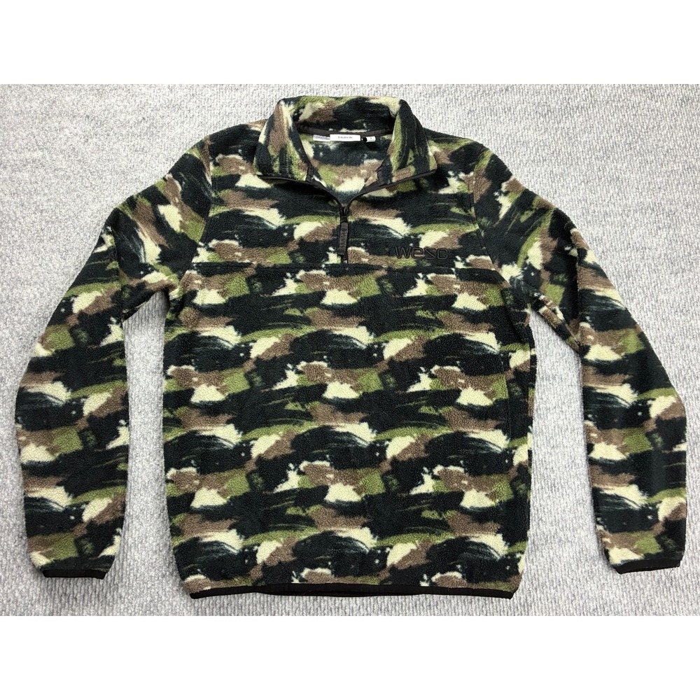 WeSC Mitch Camo Strokes Fleece Pullover Mens S Womens M Quarter Zip